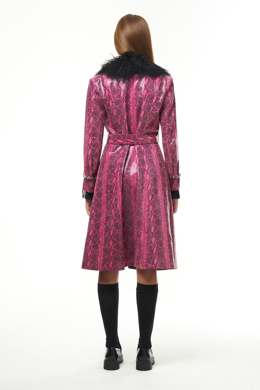 THE BARBIE PINK SNAKESKIN LEATHER TRENCH COAT
