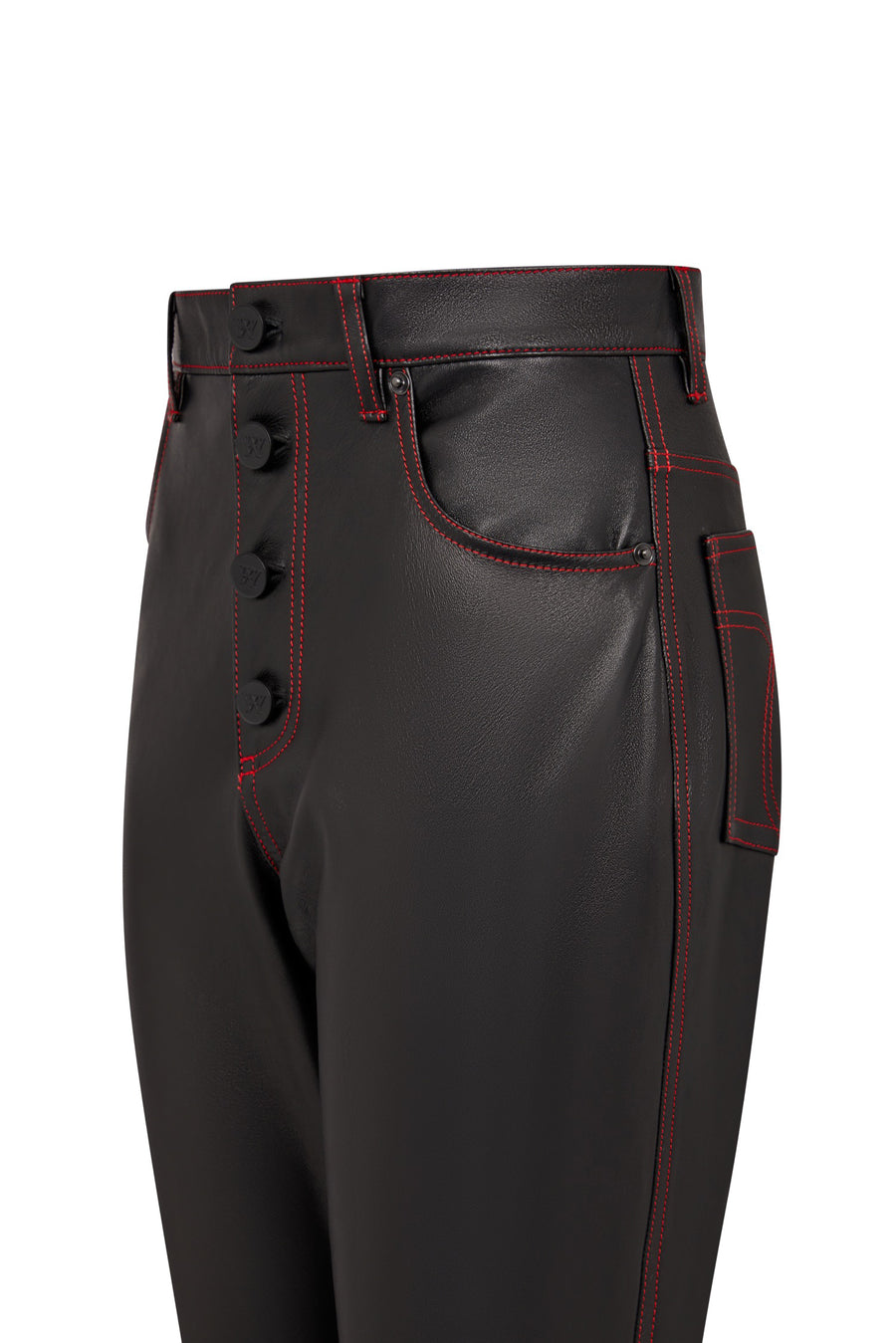 Hardware LDN Black Leather Trousers With Red Stitching 