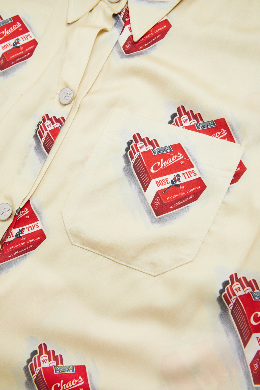 Womens Oversized Custom Cigarette Print Unisex Silk Shirt | Cream
